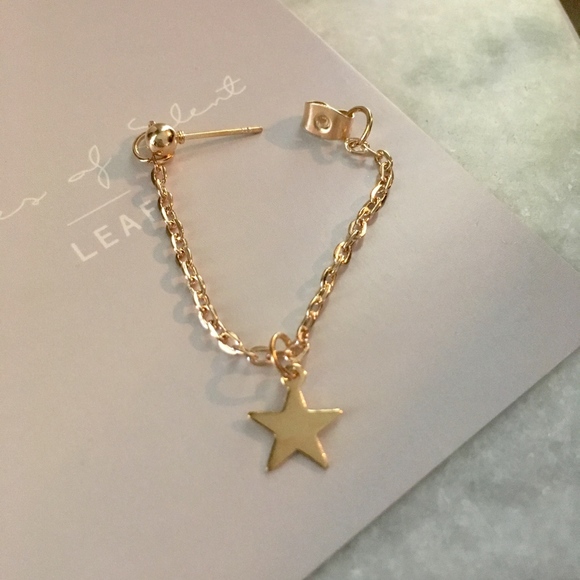 Star Chain Drop Hoop Gold Ear Jacket Earrings - Picture 5 of 7